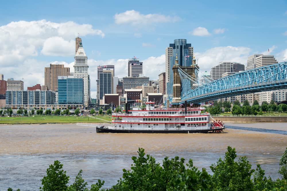 Board a riverboat on the Ohio River